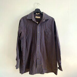 Brown Michael Kors button-down with blue stripes